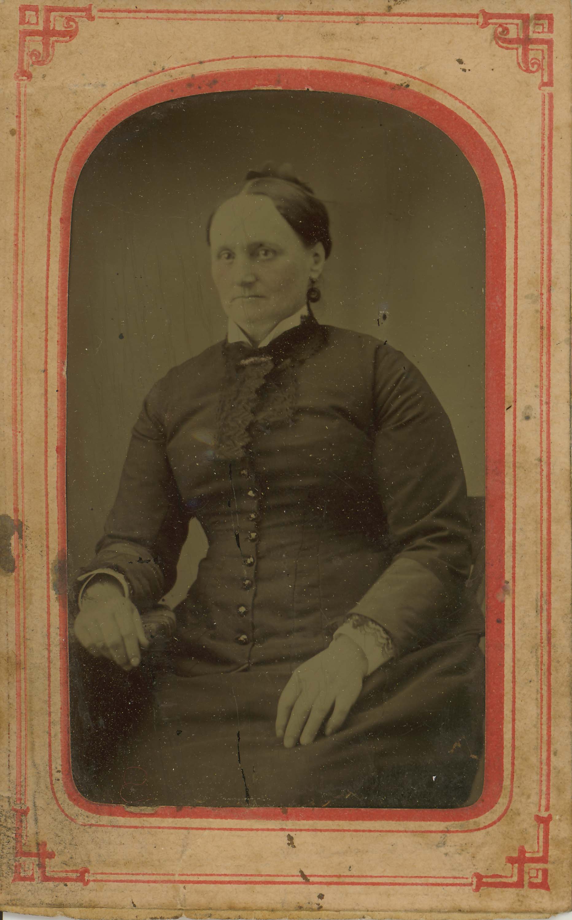 Tin-type-14-portrait-of-mature-woman-mounted-in-arched-pink-and-red-matt