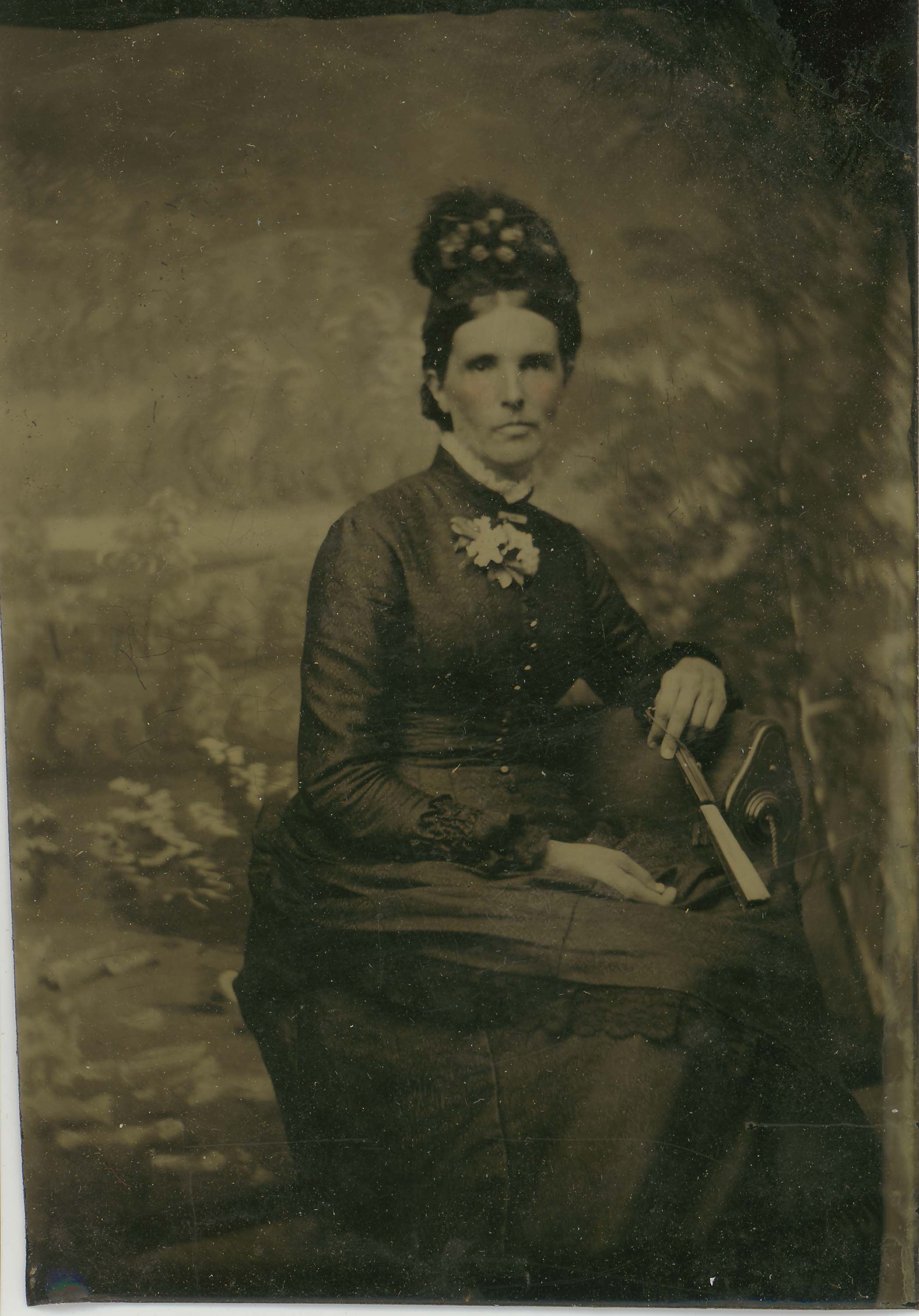 Tin-type-3-Portrait-of-seated-lady-in-hatholding-fan